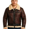 Mens Shearling Brown Bomber Leather Jacket