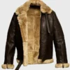 Men’s Brown Shearling Lined Aviator Bomber Jacket