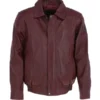 Men’s Burgundy Leather Brando Bomber Jacket