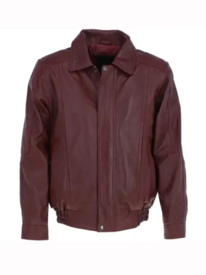 Men’s Burgundy Leather Brando Bomber Jacket
