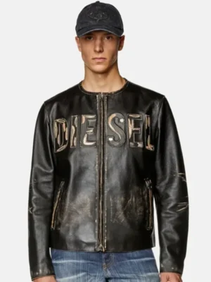 Mens Diesel Distressed Leather Jacket