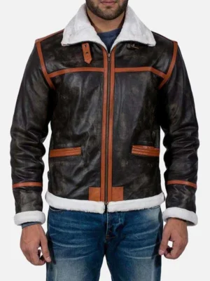 Distressed Brown Shearling Leather Jacket