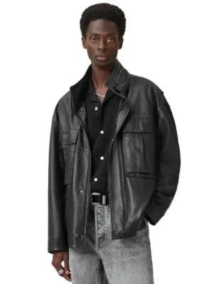 Mens Halton Funnel Collar Leather Jacket