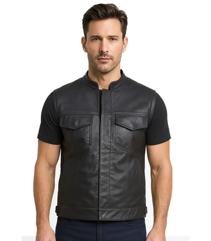 Atlas Moto Black Leather Vest Atlas Moto Black Leather Vest