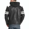 Mens Black Leather Motorcycle Jacket Hoodie