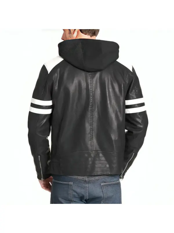 Mens Black Leather Motorcycle Jacket Hoodie Mens Black Leather Motorcycle Jacket Hoodie