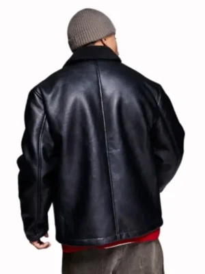 Borg Lined Oversized Black Leather Jacket