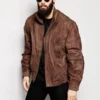 Mens Oversized Brown Leather Bomber Jacket