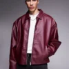 Mens Oversized Burgundy Leather Jacket