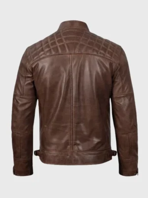 Mens Quilted Shoulder Coffee Brown Biker Leather Jacket