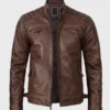 Mens Quilted Shoulder Coffee Brown Biker Leather Jacket