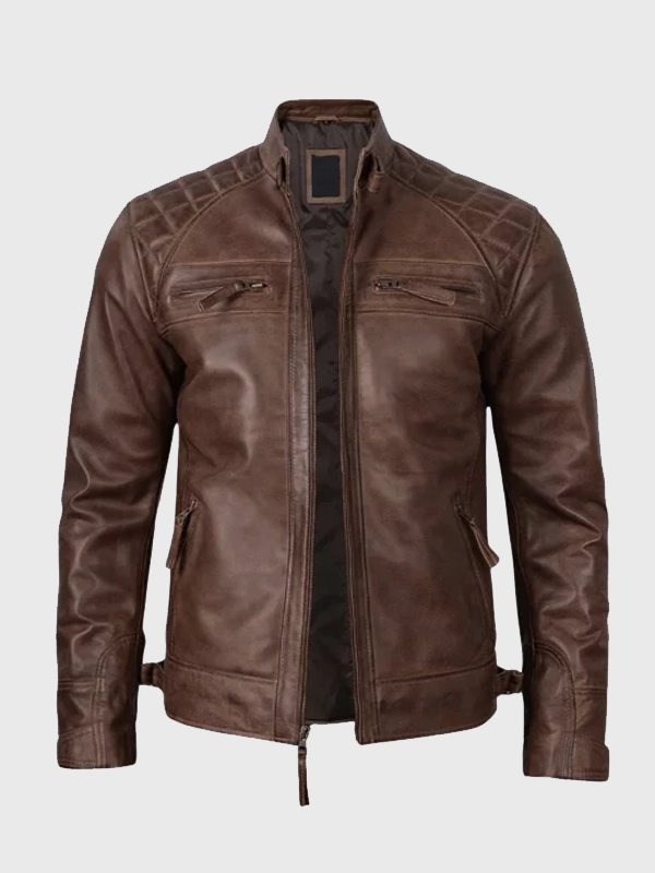 Mens Quilted Shoulder Coffee Brown Biker Leather Jacket Mens Quilted Shoulder Coffee Brown Biker Leather Jacket