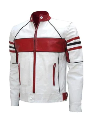 Mens Red & White Cafe Racer Jacket