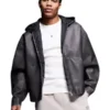 Mens Hooded Oversized Leather Jacket