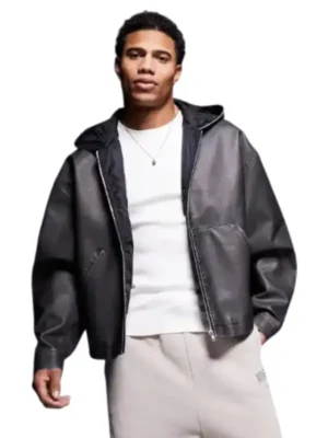 Mens Hooded Oversized Leather Jacket
