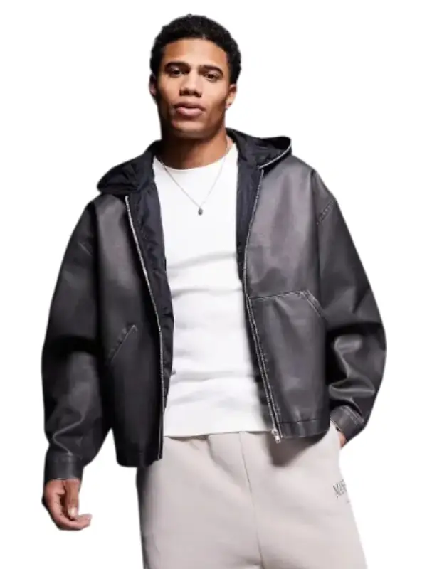 Mens Hooded Oversized Leather Jacket Mens Hooded Oversized Leather Jacket