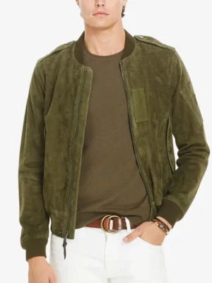 Slim-fit Suede Bomber Jacket Mens
