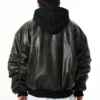 Oversized Leather Bomber Jacket with Hood