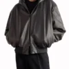 Oversized Padded Leather Hooded Bomber Jacket