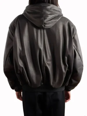 Oversized Padded Leather Hooded Bomber Jacket