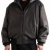 Oversized Padded Leather Hooded Bomber Jacket