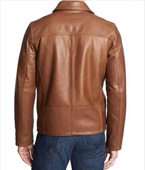 Mens Shirt Collar Brown Leather Jacket