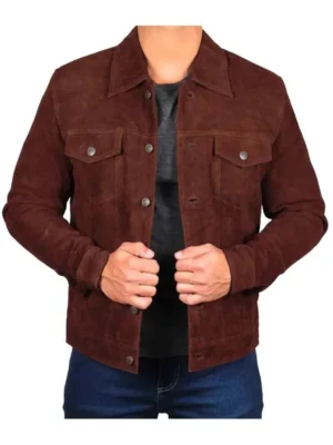 Men’s Dark Brown Trucker Suede Jacket