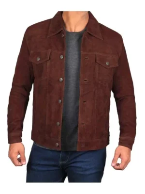 Men’s Dark Brown Trucker Suede Jacket