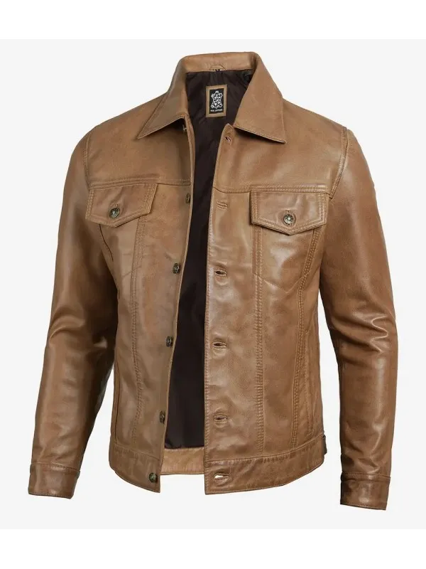 Men’s Real Leather Camel Brown Trucker Jacket Men’s Real Leather Camel Brown Trucker Jacket