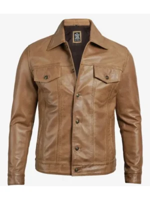 Men’s Real Leather Camel Brown Trucker Jacket