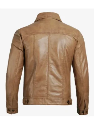 Men’s Real Leather Camel Brown Trucker Jacket