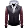 Justice League Barry Allen Flash Leather Jacket With Fleece Hoodie