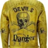 Men’s Yellow Devil’s Skull Danger Biker Vintage Leather Jacket