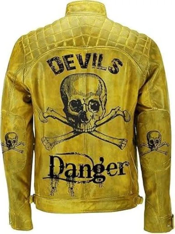 Men’s Yellow Devil’s Skull Danger Biker Vintage Leather Jacket Men’s Yellow Devil’s Skull Danger Biker Vintage Leather Jacket