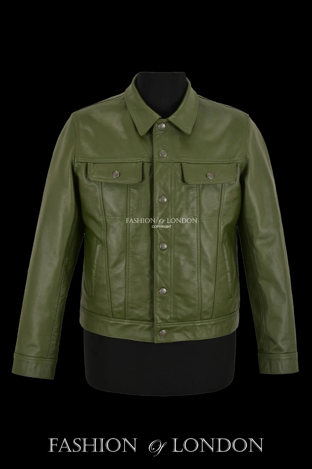 Men Trucker Leather Jacket Olive Classic Cowhide Leather Shirt Style Jacket Men Trucker Leather Jacket Olive Classic Cowhide Leather Shirt Style Jacket