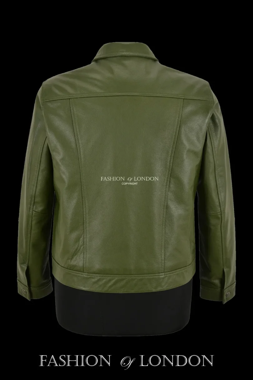 Men Trucker Leather Jacket Olive Classic Cowhide Leather Shirt Style Jacket Men Trucker Leather Jacket Olive Classic Cowhide Leather Shirt Style Jacket