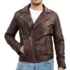 Mens Motorcycle Brown Asymmetric Biker Leather Jacket