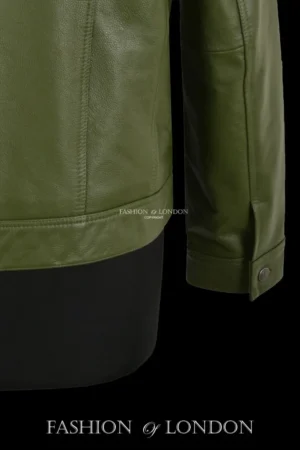 Men Trucker Leather Jacket Olive Classic Cowhide Leather Shirt Style Jacket