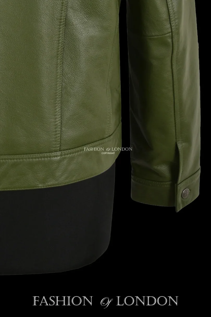 Men Trucker Leather Jacket Olive Classic Cowhide Leather Shirt Style Jacket Men Trucker Leather Jacket Olive Classic Cowhide Leather Shirt Style Jacket
