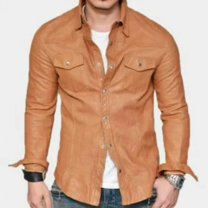 Men’s Camel Beige Leather Shirt