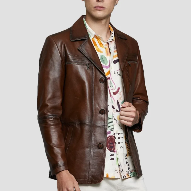 Mens Brown Vintage Leather Blazer