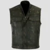 Mens Distressed Black Leather Biker Vest