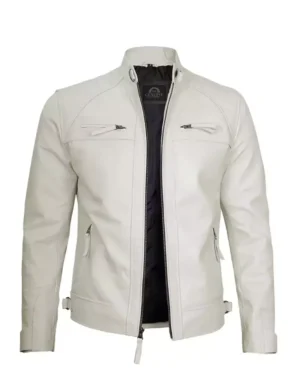 Mens Classic Cafe Racer Biker Quilted Leather Jacket