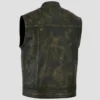 Mens Distressed Black Leather Biker Vest