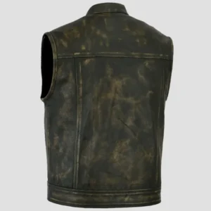 Mens Distressed Black Leather Biker Vest
