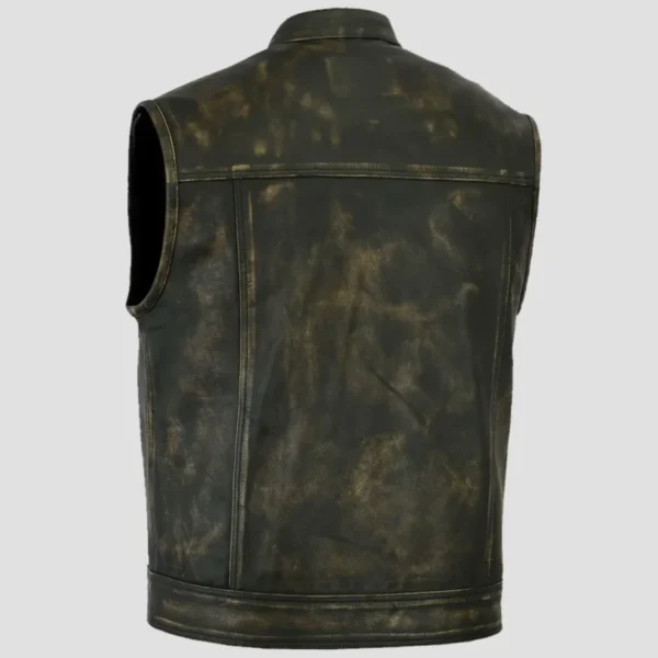 Mens Distressed Black Leather Biker Vest