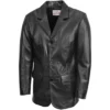 Mens Three Button Black Leather Blazer