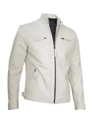 Mens Classic Cafe Racer Biker Quilted Leather Jacket