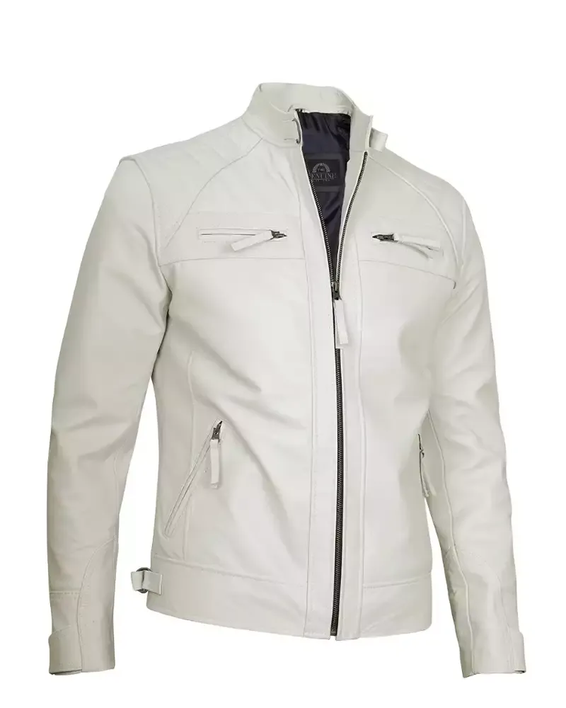 Mens Classic Cafe Racer Biker Quilted Leather Jacket Mens Classic Cafe Racer Biker Quilted Leather Jacket