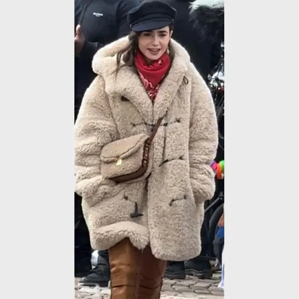 Lily Collins Emily In Paris S04 Shearling Coat